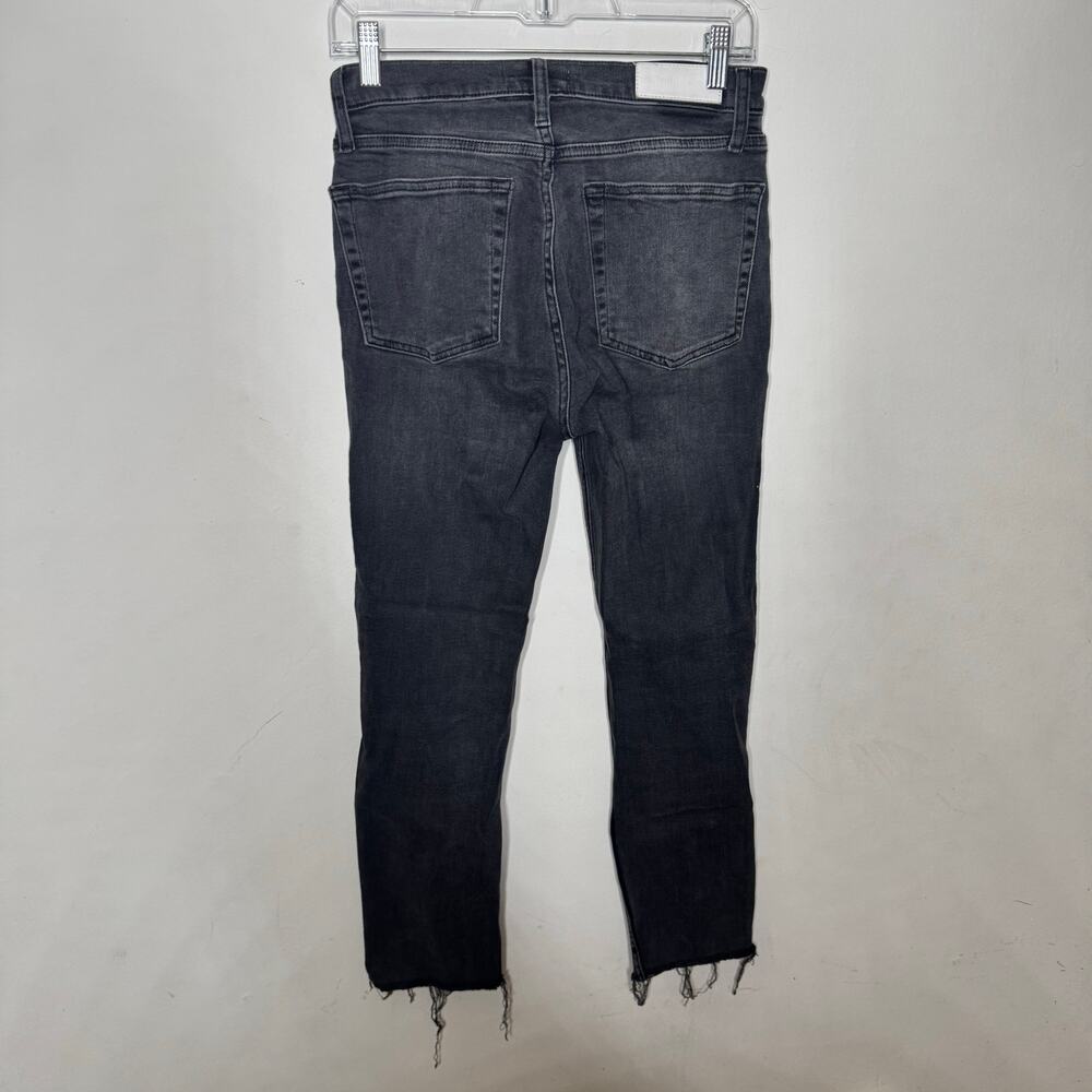 RE/DONE Originals High Rise Ankle Crop Jeans Black Wash Raw Hem‎ Distressed 28 - Picture 9 of 12
